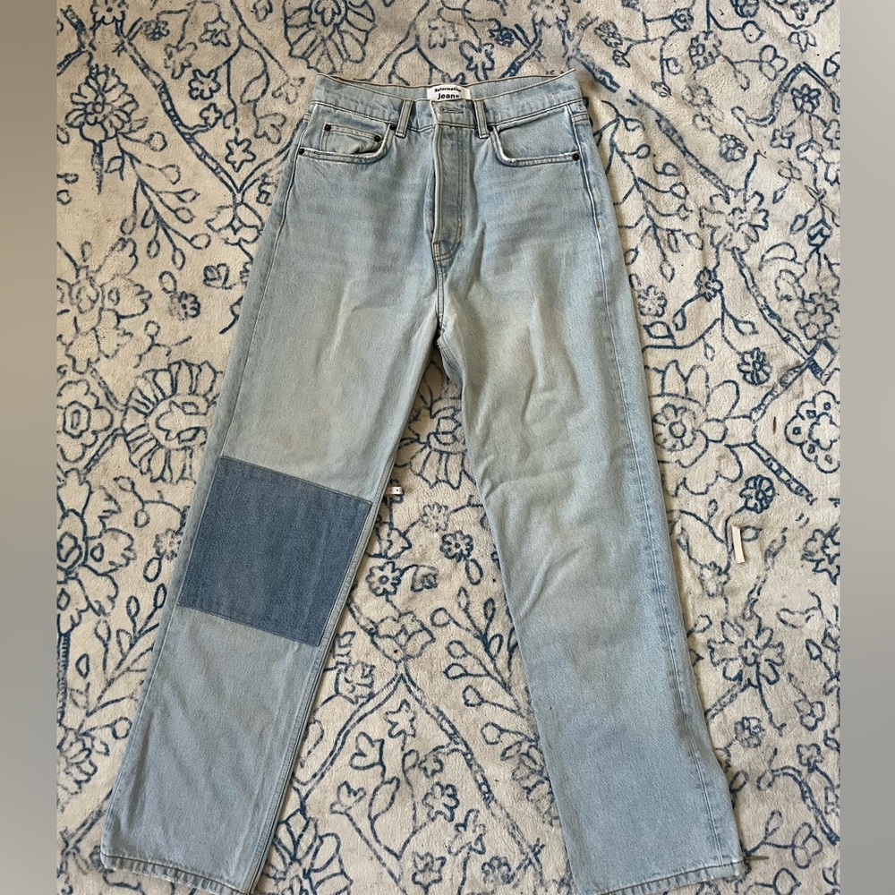 Reformation women’s light wash patchwork jeans
